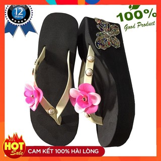 (Bảo Hành 12 Tháng) Dép kẹp hoa đào dán gót bươm bướm cao 7cm hàng nhà gia công bao xài