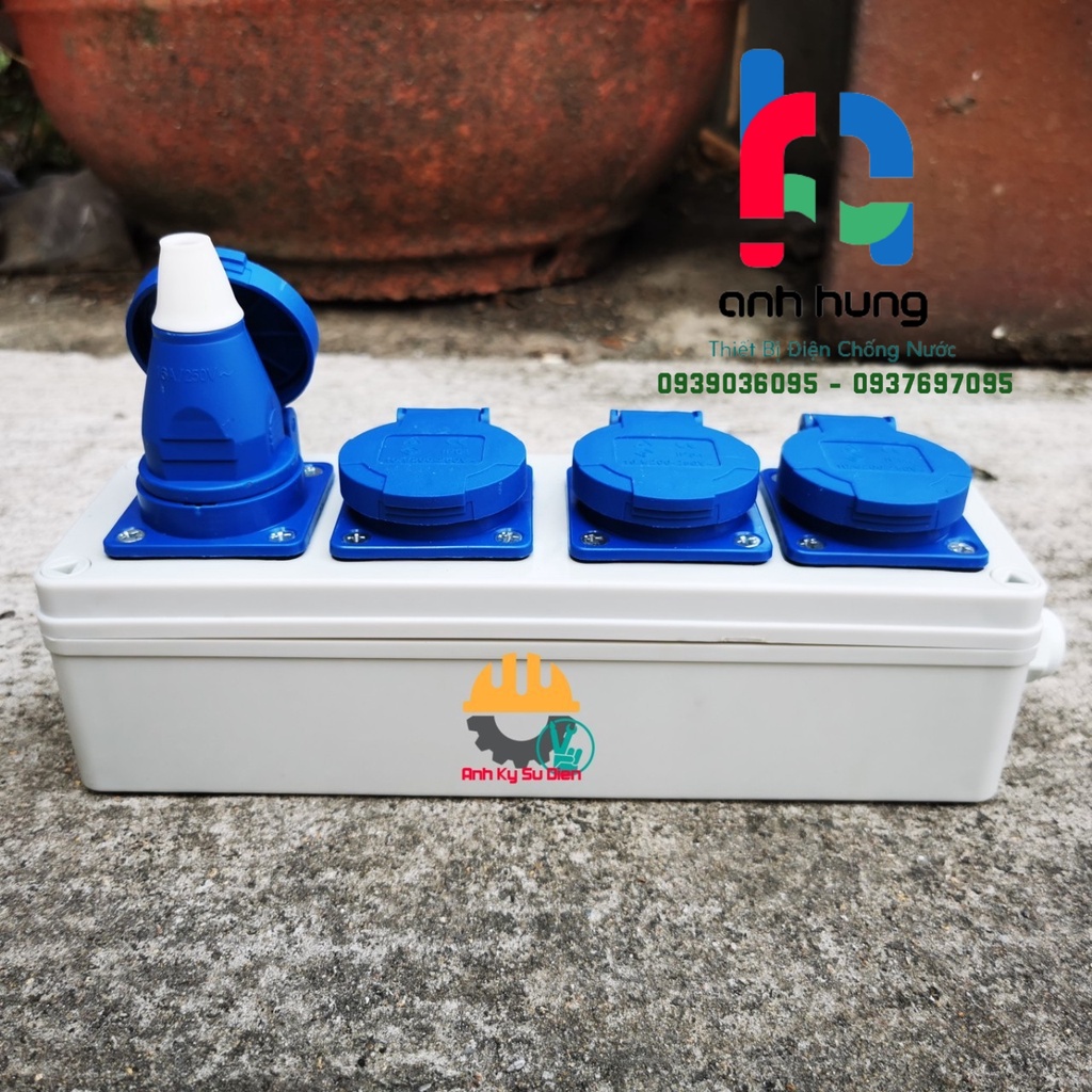 Bộ Chia Nguồn Chống Nước _ Hộp Nguồn Công Nghiệp Chống Nước Schuko 2P + E - phích cắm chân tròn chuẩn Châu Âu, Hàn Quốc