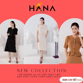 Set Váy, Áo Bèo Nhún Tay Phồng  Cổ Tròn Và Chân Váy Công Sở Chữ A Thiết Kế HANA 3 Màu - S101