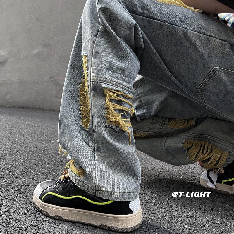 Quần Jean Dài Rách Gối Phong Cách Âu Mỹ Cá Tính Dành Cho Nam