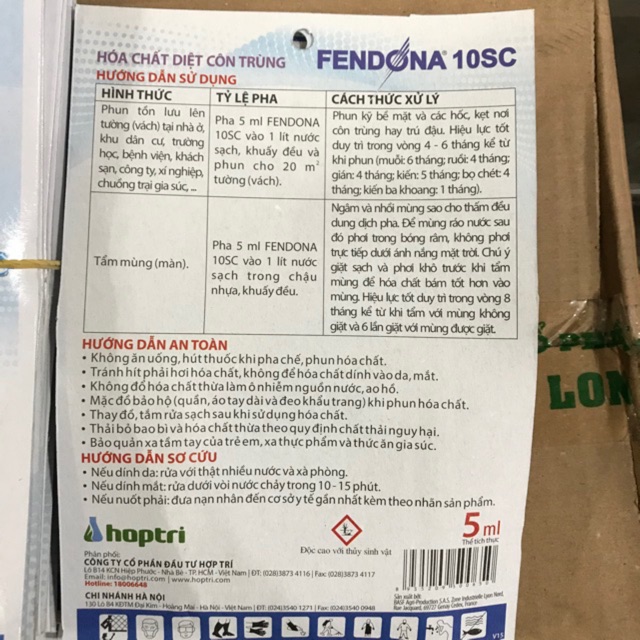 Combo 10 vĩ thuốc diệt côn trùng, kiến gián Fendona 10SC - loại 5ml /vĩ.