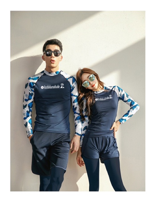 Bộ đồ bơi đôi nam , nữ dài tay tay lá trắng | BigBuy360 - bigbuy360.vn