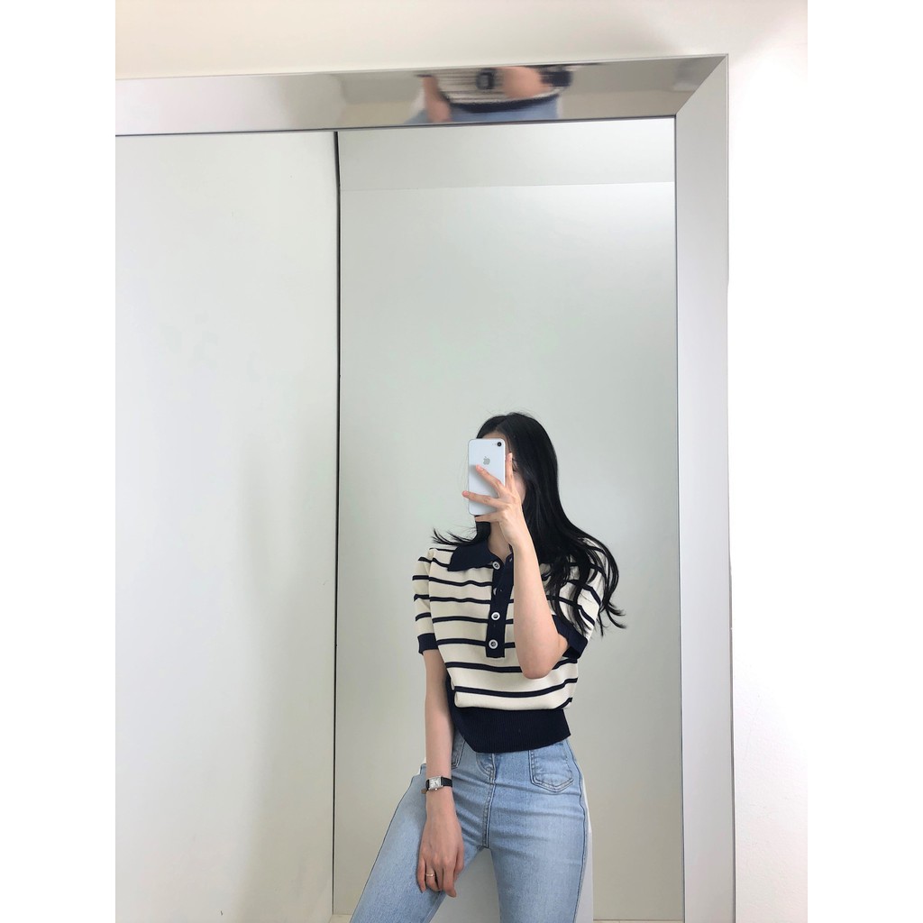 Áo thun nữ Ngắn tay Cổ bẻ POLO Phối cúc Ulzzang Hàn Quốc Áo Phông thun nữ Tay ngắn Có cổ Retro Thời trang | BigBuy360 - bigbuy360.vn