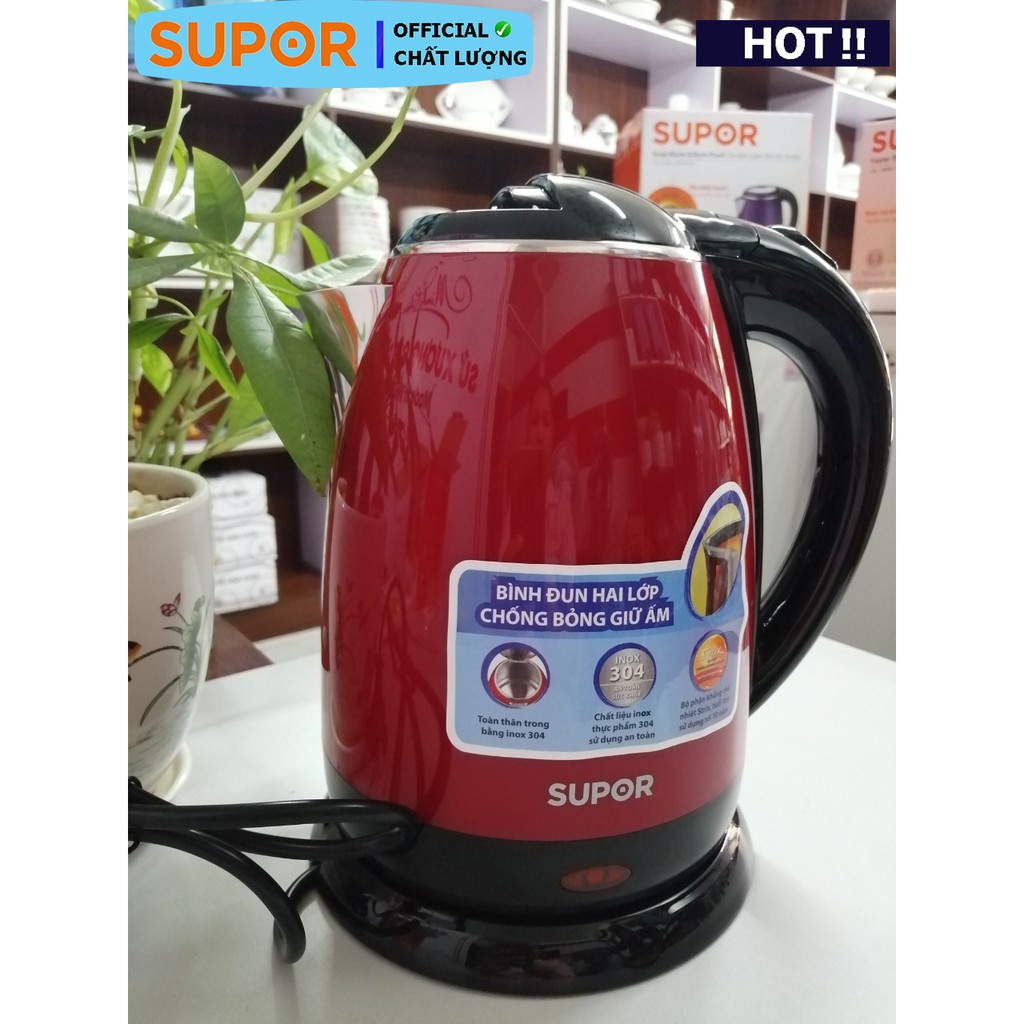 Ấm Siêu Tốc Hai Lớp Inox 304 SUPOR SWF15S06AVN - 1.5L (Đỏ Đen)