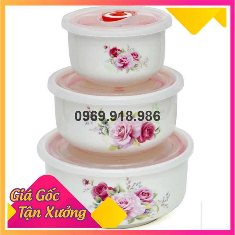 🍰 Bộ Bát Thố Sứ Bát Tràng Đựng Cơm 3 Cái Có Nắp Đậy Hút Chân Không Đẹp Giá Gốc Sỉ Rẻ 💛 Tổng Kho Gia Dụng An Giang💛