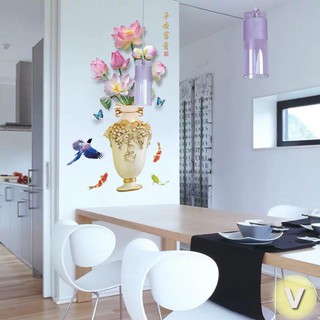 Decal dán tường bình hoa sen