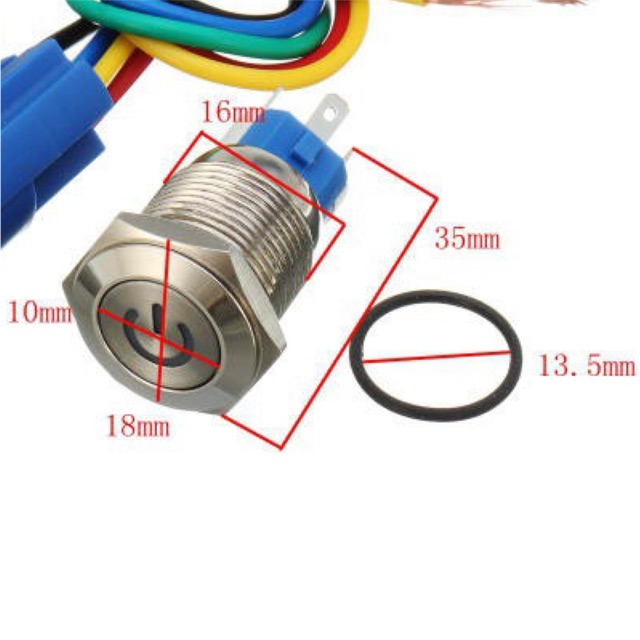 Nút nhấn kim loại 16mm có đèn 12v, 220v loại 2 (Nhấn giữ On/Off)