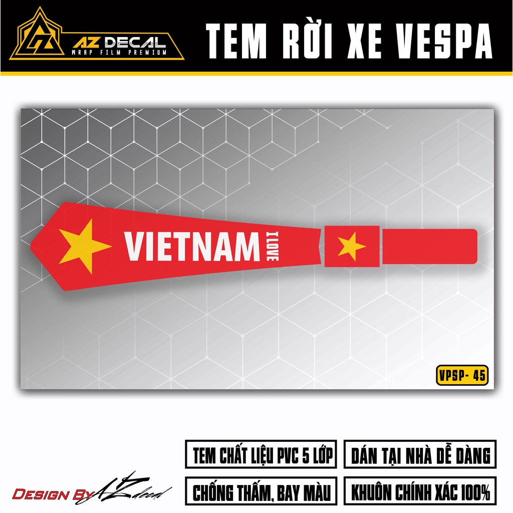 [Mới] Tem Vespa Spint / Primavera Thiết Kế Cà Vạt Việt Nam | VPSP45 | Decal Decan Dán Xe Máy Vespa Hình Dán Độc Đáo
