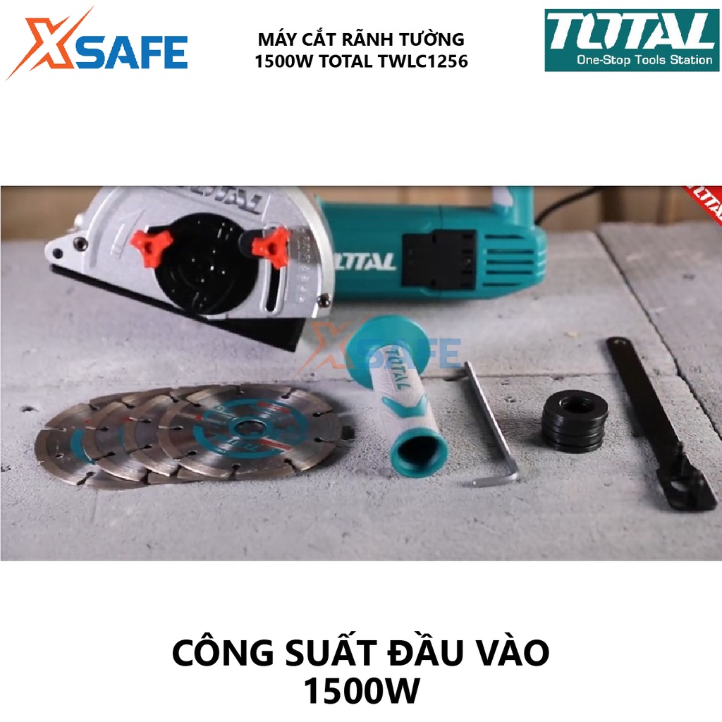 Máy cắt gạch đá TOTAL TWLC1256 1500W, đường kính đĩa cắt 125mm, trục chính M14, tay cầm phụ trợ, cắt rãnh tường