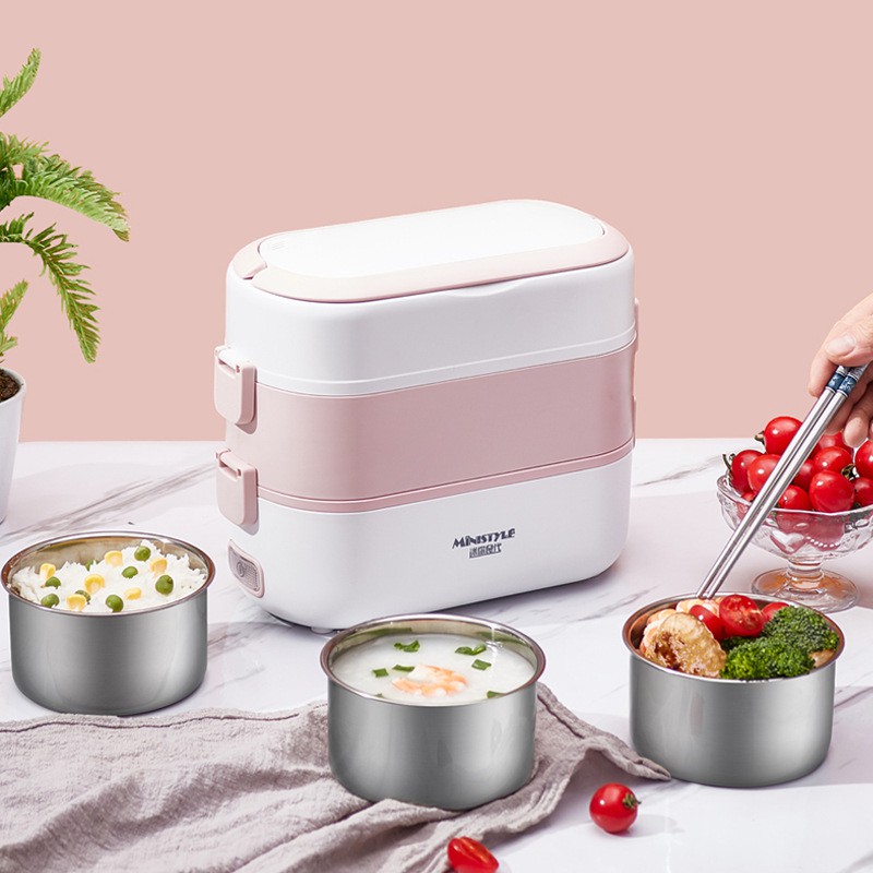 Hộp cơm cắm điện MINISTYLE 2 tầng 4 bát inox có chế độ giữ nhiệt, hâm nóng và tự nấu chín thức ăn đa chức năng GUDEO | BigBuy360 - bigbuy360.vn