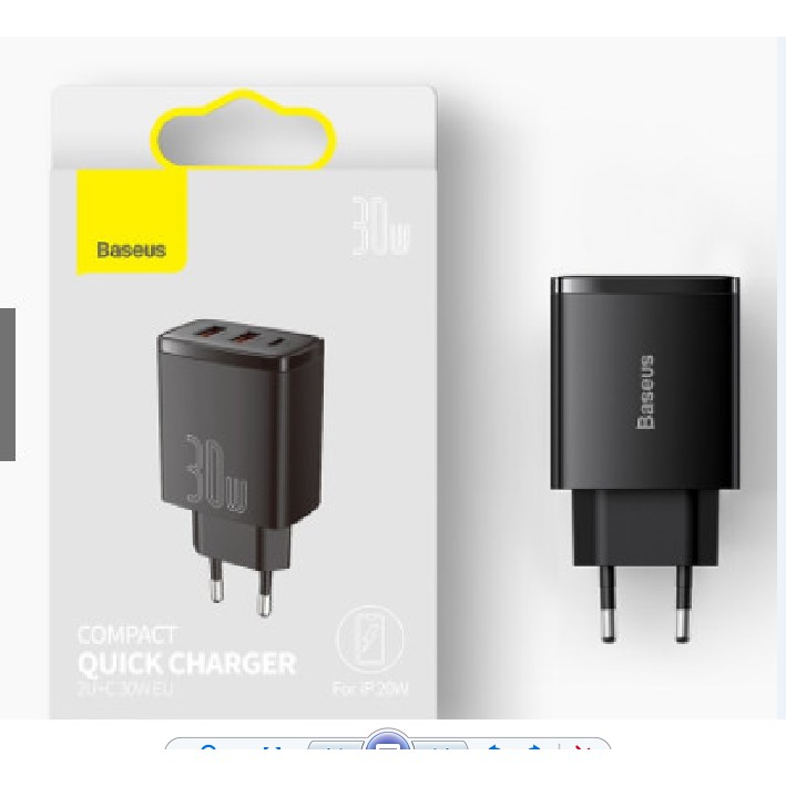 Bộ củ sạc nhanh Baseus 3 cổng pd 30w kèm dây sạc 2 đầu type c  - cốc sạc kèm cáp sạc type c to type c cho samsung xiaomi