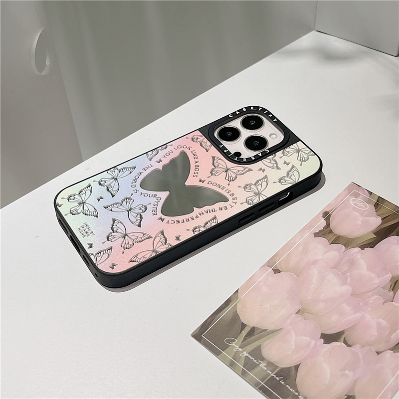 Sang Trọng Ốp Điện Thoại Cứng Chống Sốc Gắn Gương Hình Bướm Màu gradient Cho iphone 15 14 13 12 11 pro max xs xr x
