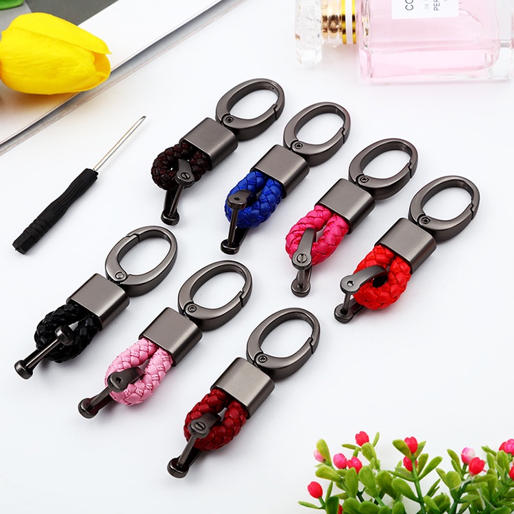 Móc Chìa Khóa Da Bện Thủ Công Xoay 360 Độ Hợp Kim Thời Trang Cho Nam Nữ
