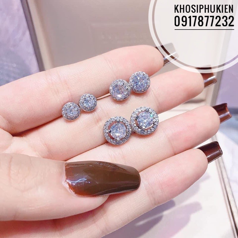 Bông tai khuyên tai nữ đính đá đơnn giản bạc 925