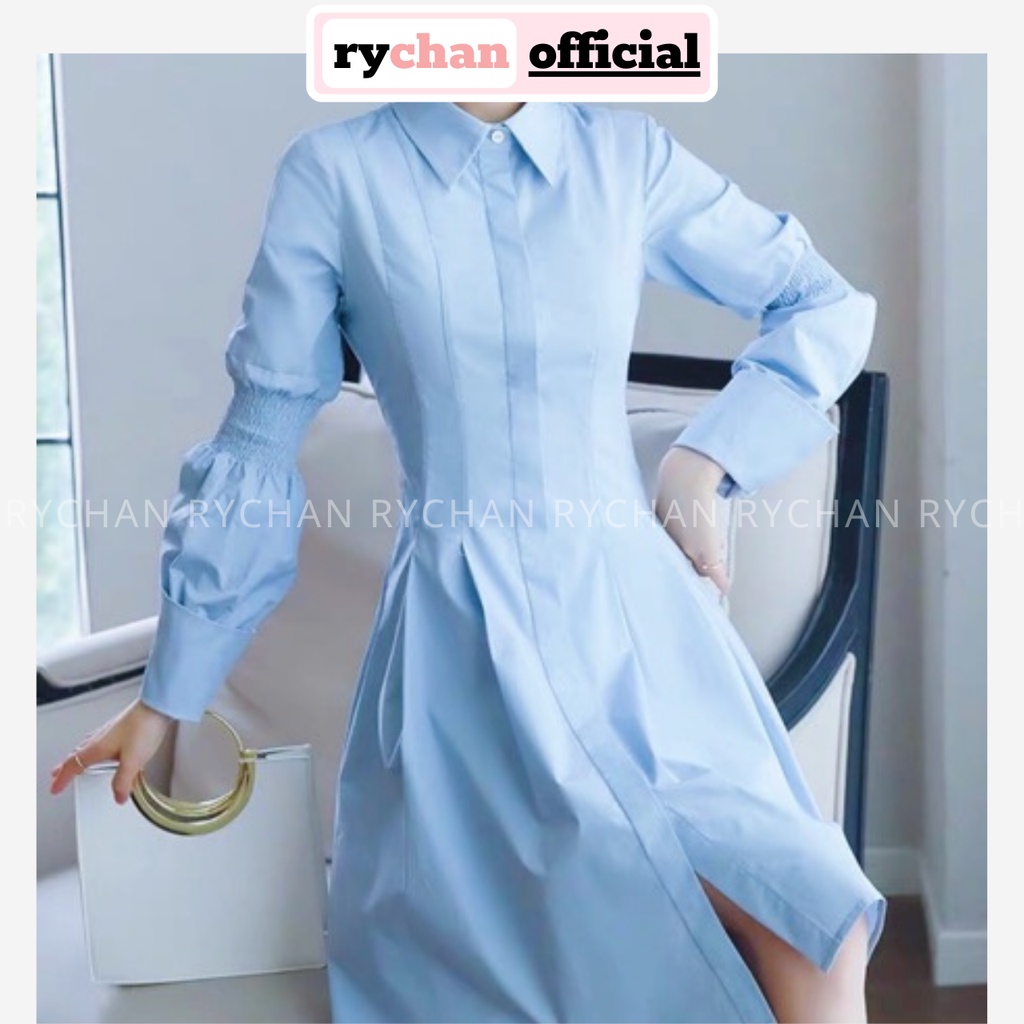 Đầm Nữ Dự Tiệc Cổ Sơ Mi Tay Dài Nhúng Thun Nút Trước Thắt Eo Thanh Lịch Công Sở Cực Tôn Dáng [ẢNH THẬT CUỐI] - DX9945