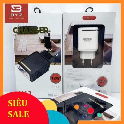 Củ Sạc nhanh ,cốc sạc nhanh iphone Ipad BYZ-U13 12W 2 Cổng Sạc 2USB + 2.4A + Sạc nhanh hiện số BẢO HÀNH 6 THÁNG