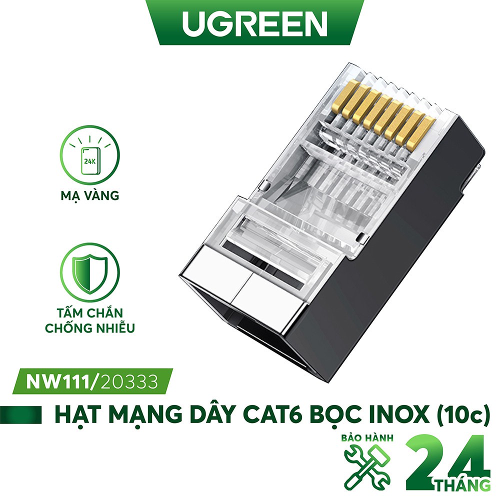 10 - 100 Đầu  bấm mạng RJ45 cho dây CAT6 bọc inox chống nhiễu UGREEN NW111 - Hãng phân phối chính thức