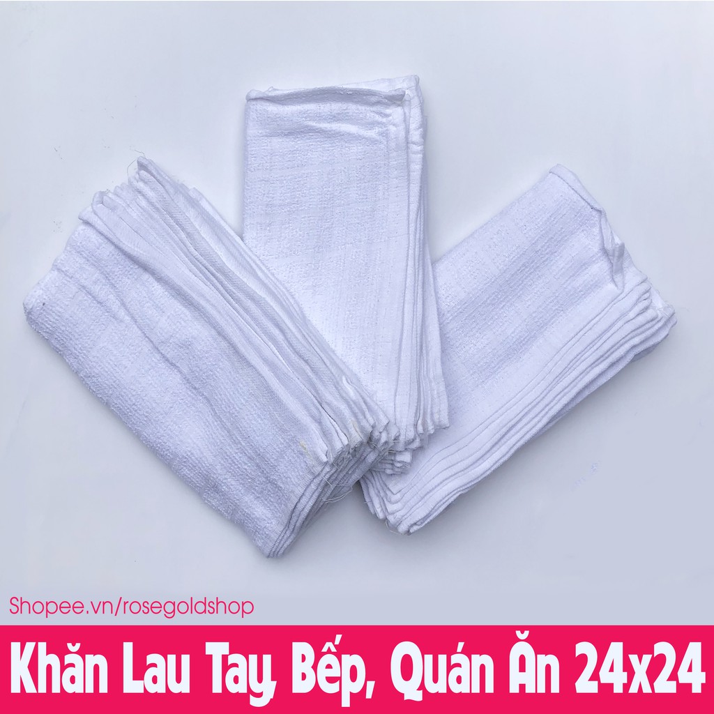 Khăn Lau Đa Năng Siêu Thấm, Khăn Cotton Lau Tay, Lau Xe, Nhà Bếp, Quán Ăn Vuông 24x24cm Trắng - Siêu Tiết Kiệm