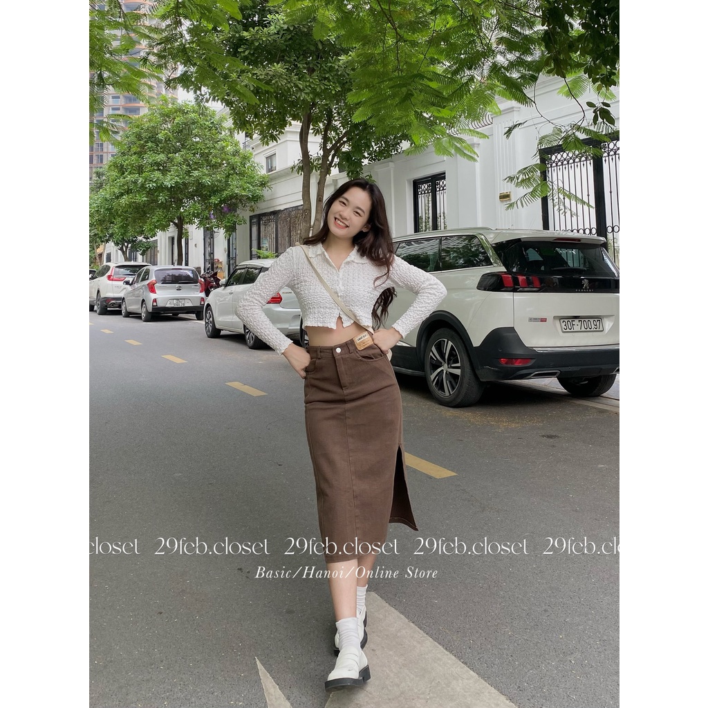 Chân váy jeans dáng dài xẻ 1 bên có tag - 29feb.closet - CV12