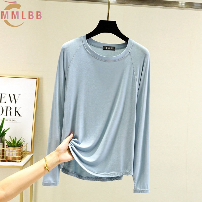 Áo Thun cotton modal Mỏng Tay Dài Cổ Tròn Dáng Rộng Thời Trang Xuân Thu Cho Nữ
