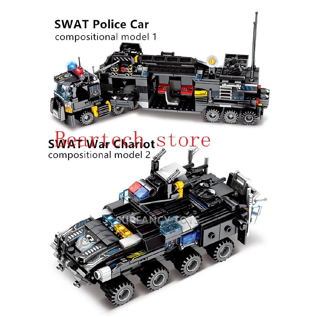 Lego compatible 8in3 City Police SWAT Truck Building Blocks Sets Ship Helicopter Technic Bricks Toys for Children