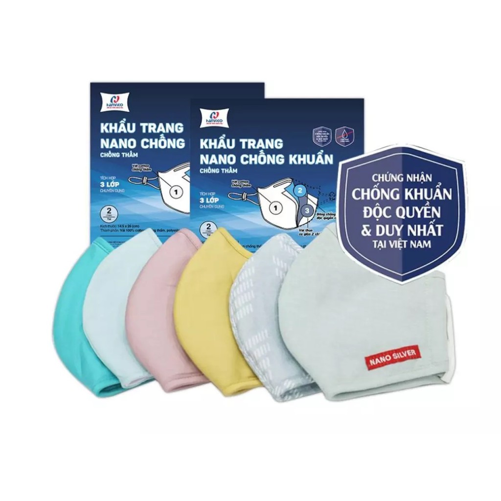 2 Chiếc khẩu trang (được chọn màu) 3 lớp vải kháng khuẩn Nano Bạc Hanvico | BigBuy360 - bigbuy360.vn