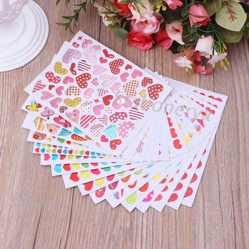 Set 10 tấm hình dán trái tim trang trí sổ tay tán dương