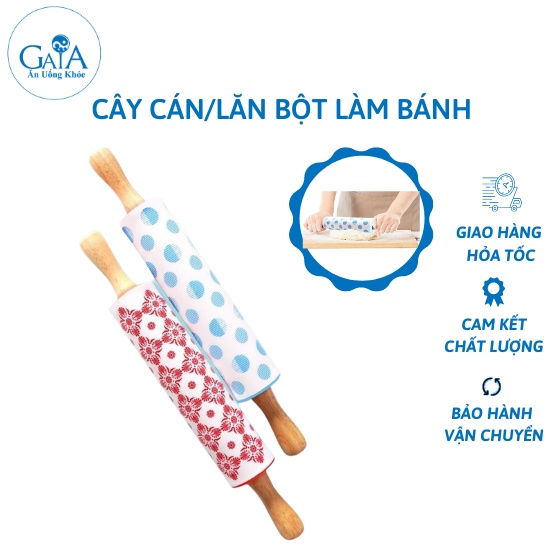 Cây cán bột lăn bột làm bánh bằng silicon cán gỗ