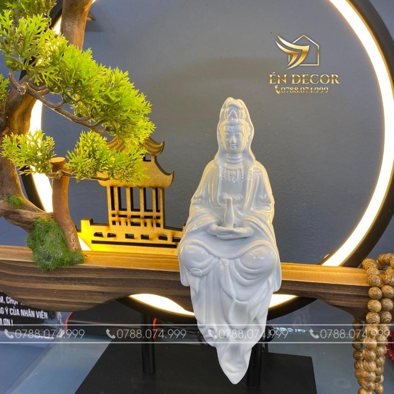 Tượng Phật Quan Âm Bồ Tát Có Đèn Led, Đốt Hương Trầm, Tượng Phật An Nhiên, Én Decor