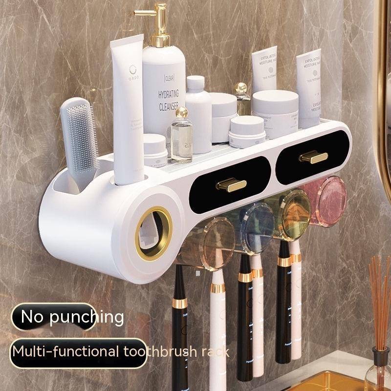 Kệ nhà tắm dán tường 2/3/4 cốc trong mẫu mới có nhả kem và tặng kèm miếng dán tường