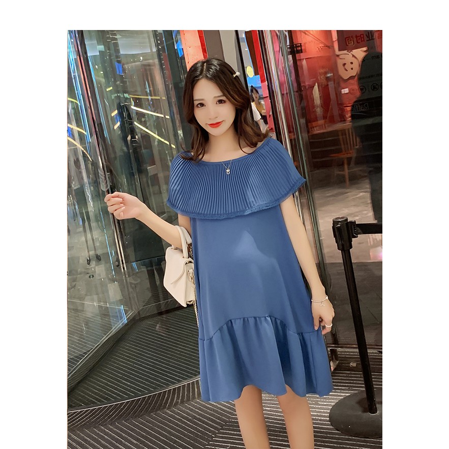 Đầm bầu voan phối cổ xếp ly DN41