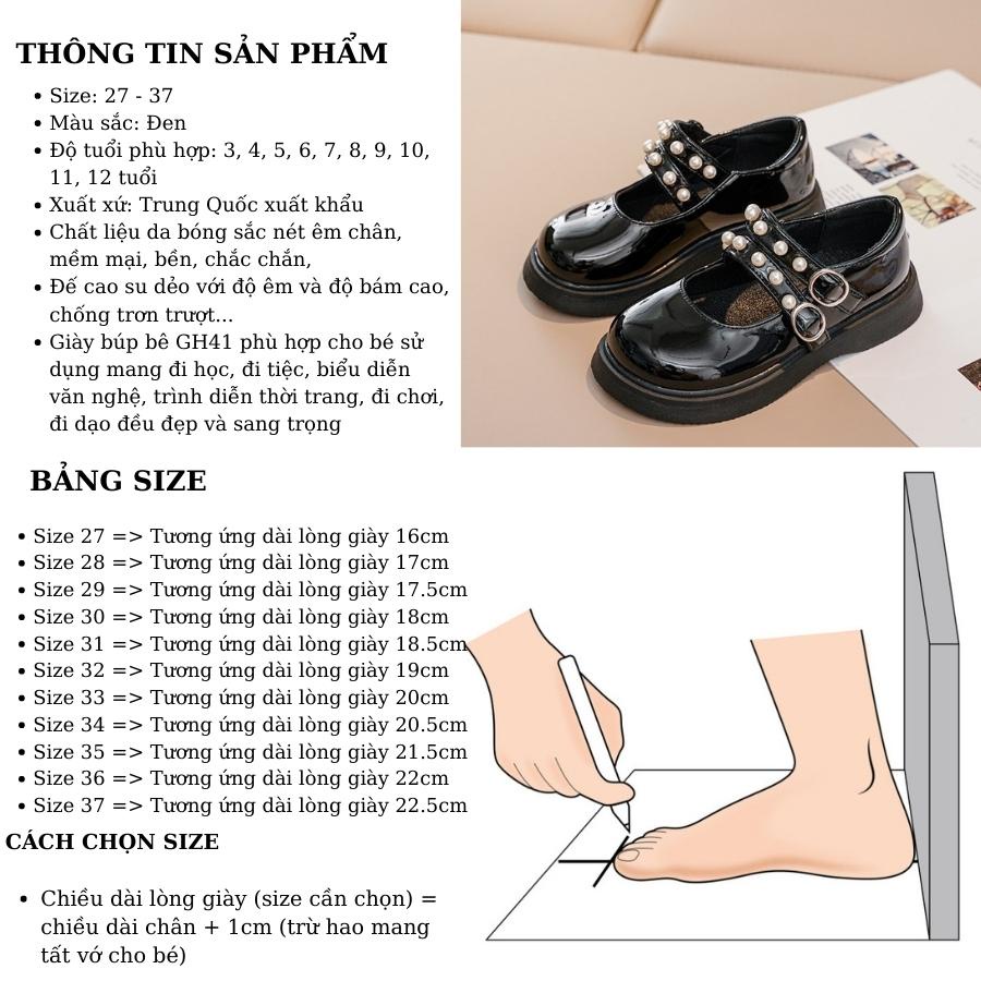 Giày đen cho bé gái 3 - 12 tuổi búp bê điệu đà và duyên dáng đi học đi chơi phong cách Hàn Quốc GH41