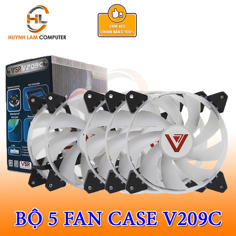 Bộ 5 Fan VSP V209C Led RGB kèm hub và remote chỉnh đèn led cho case cường lực