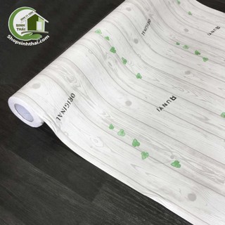 Giấy dán tường giả gỗ màu trắng có dây leo xanh, [ 50cm x khổ 1,2m ] có sẵn keo
