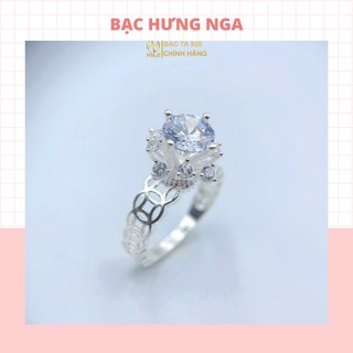 Nhẫn nữ bạc ta 925 HNJI đính đá cao cấp sang trọng đá chủ 10 ly - HN013