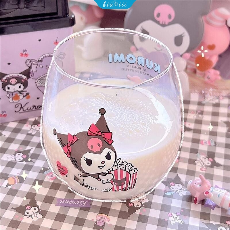 Cốc Thủy Tinh Uống Nước Chịu Nhiệt In Họa Tiết Hoạt Hình Cinnamoroll Kuromi Và My Melody Đáng Yêu