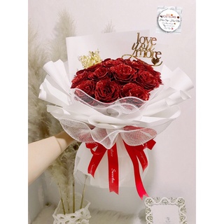 Bó Hoa Nhũ 15 Bông Phối Lưới ( Tặng chữ và thiệp )