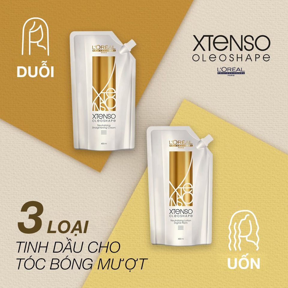 Cặp thuốc uốn duỗi tóc L'Oreal XTenso Oleo Shape Smoothing Cream 400ml*2 dành cho tóc khỏe