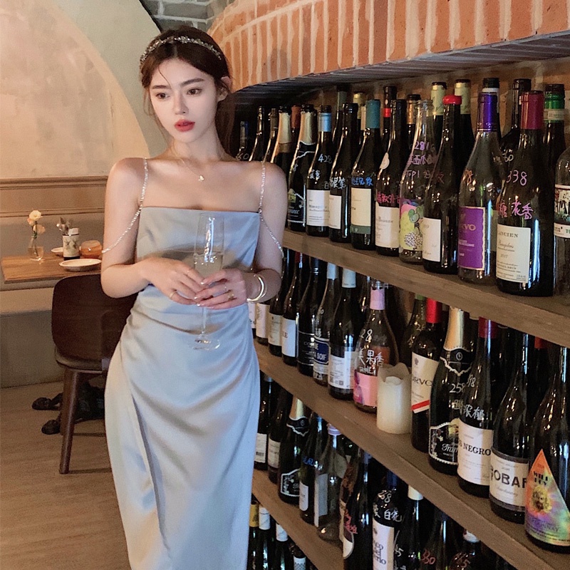 Jane Đầm satin dự tiệc tôn dáng thiết kế dây đá sang trọng quyến rũ tông màu Pastel