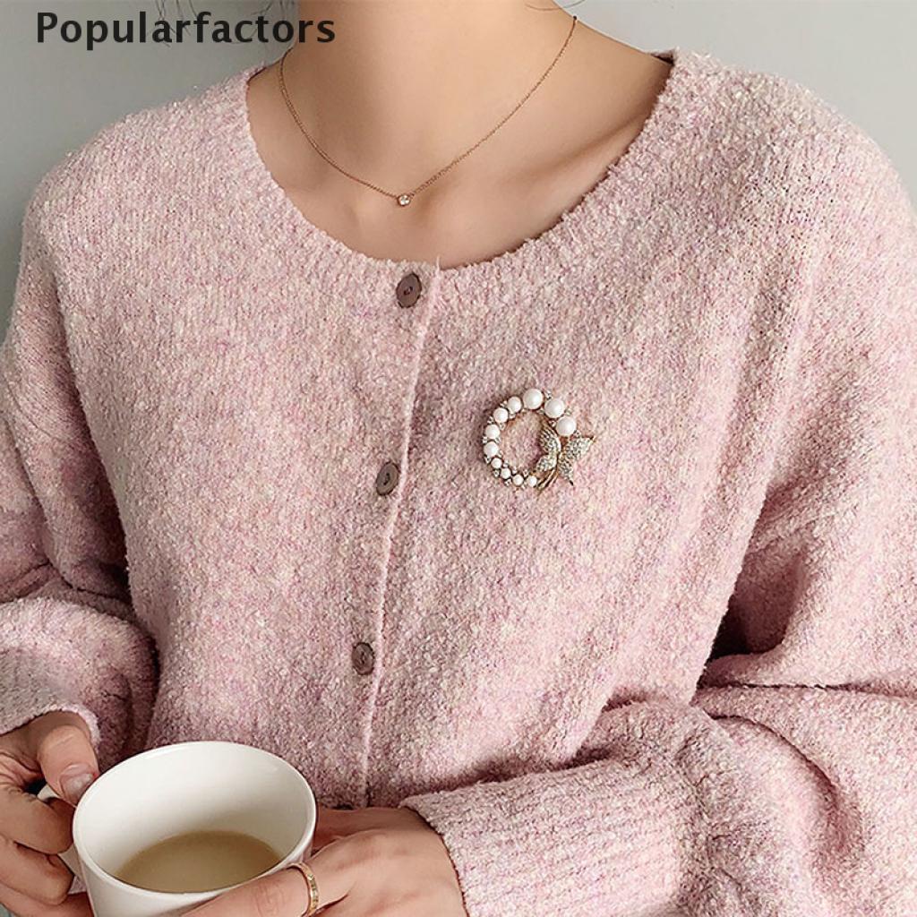 Ghim cài áo hình hoa bướm đính đá ngọc trai thời trang