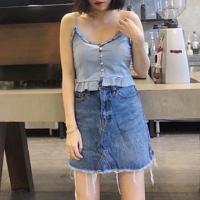 Chân Váy Jean From A basic dễ mặc dễ mix from chuẩn màu đen và xanh - váy jeans ngắn tôn vòng 3
