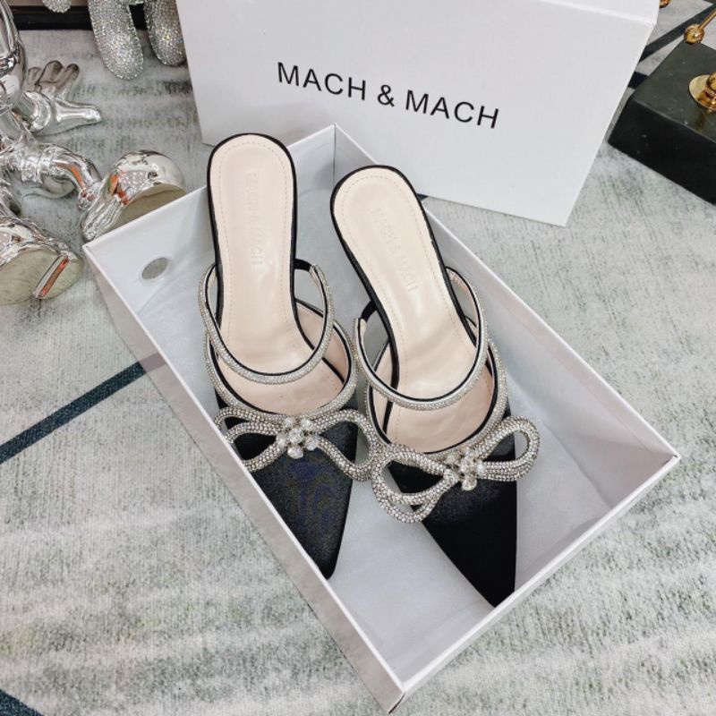 Sục mũi nhọn gắn nơ đá, gót nhọn 6cm mã TH142