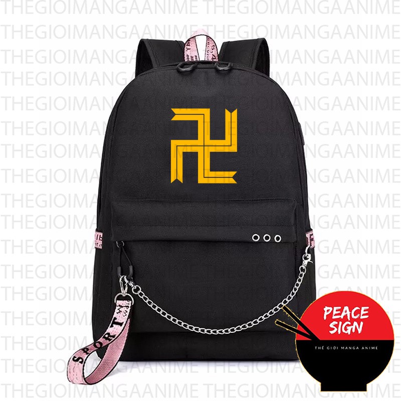 Balo thông minh ĐEN HỒNG in hình LOGO TOKYO MANJI TOKYO REVENGERS anime chibi tiện lợi cầm tay quà tặng lưu niệm
