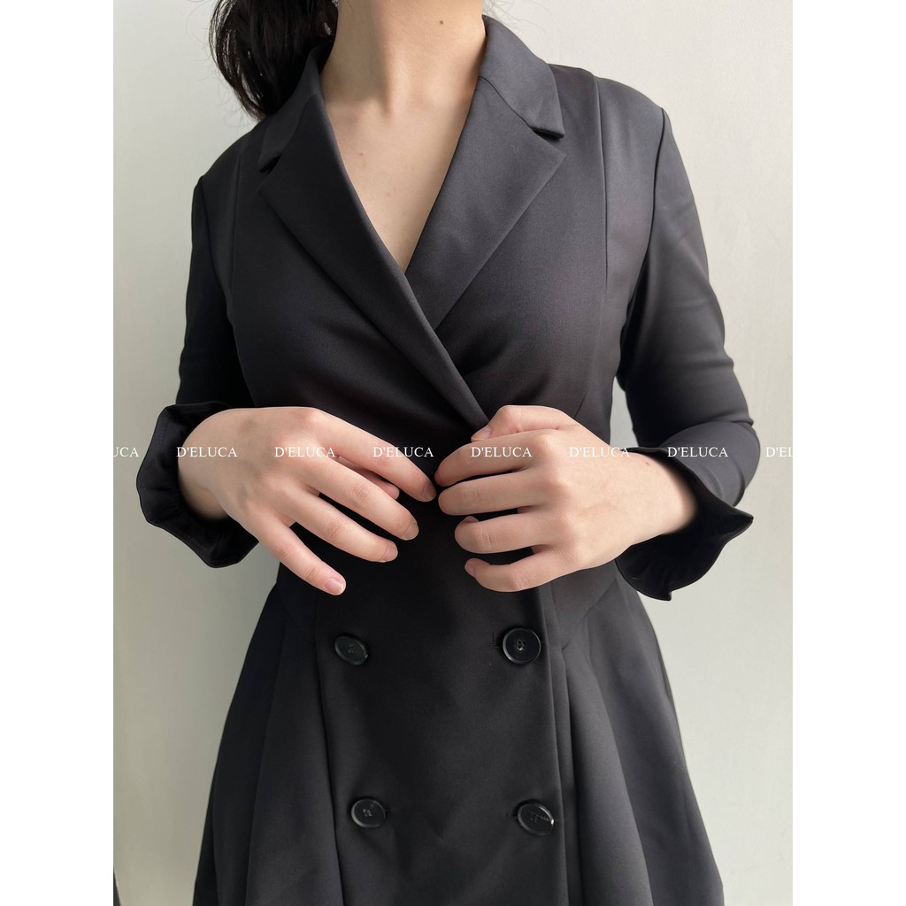 [Hình+Video Thật] Váy Cổ Vest Dáng Xòe Chất Liệu Tuytsi Hàn Cao Cấp Dài Tay, Hai Hàng Cúc Kiểu Dáng Thời Trang | BigBuy360 - bigbuy360.vn