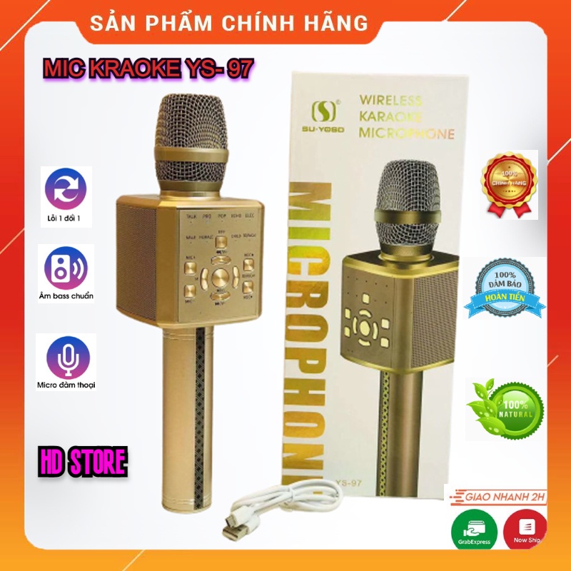 Micro Bluetooth Hát Karaoke Cao Cấp Không Dây YS-97 Đa Năng, Nghe Nhạc Cực Hay, Âm Bass Chuẩn, Mic Bắt Giọng Rất Tốt.