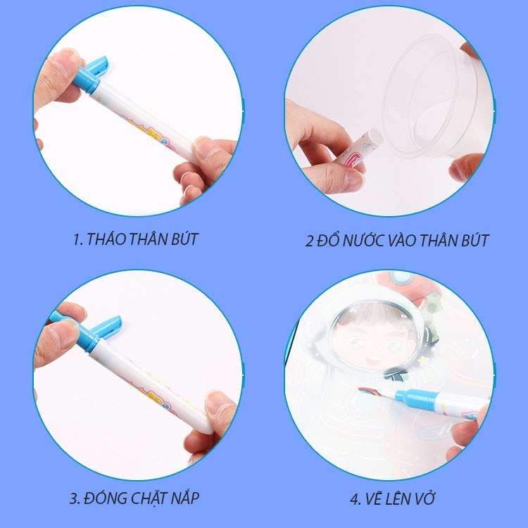 Tranh tô màu nước ma thuật Magic Book các chủ đề khác nhau cho bé