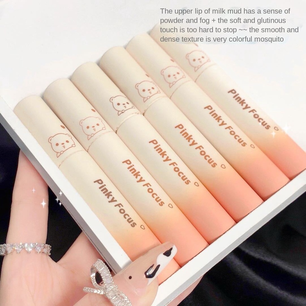 【Sản phẩm mới】Son Môi Pinkyfoucus Chất Nhung Lì Thiết Kế Vỏ Hình Gấu Nhỏ Nhắn Xinh Xắn