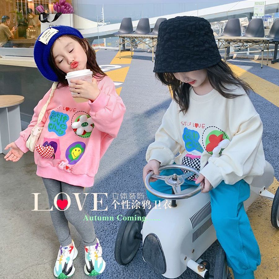Áo Sweater Tay Dài In Họa Tiết Graffiti Phong Cách Hàn Quốc Nhật Bản Dễ Thương Thời Trang Xuân Thu 2022 Cho Bé Gái