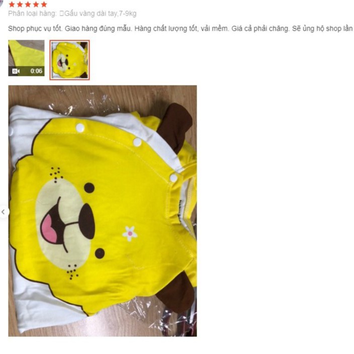 Body Dài Tay cho Bé mẫu quần áo trẻ em sơ sinh hình Gấu Vàng chất Cotton Mềm Mịn từ 3-12kg
