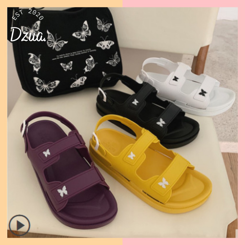 SANDAL ULZZANG HAI QUAI ĐÍNH HÌNH CAO SU DẺO, ÊM CHÂN, KHÔNG THẤM NƯỚC ẢNH THẬT